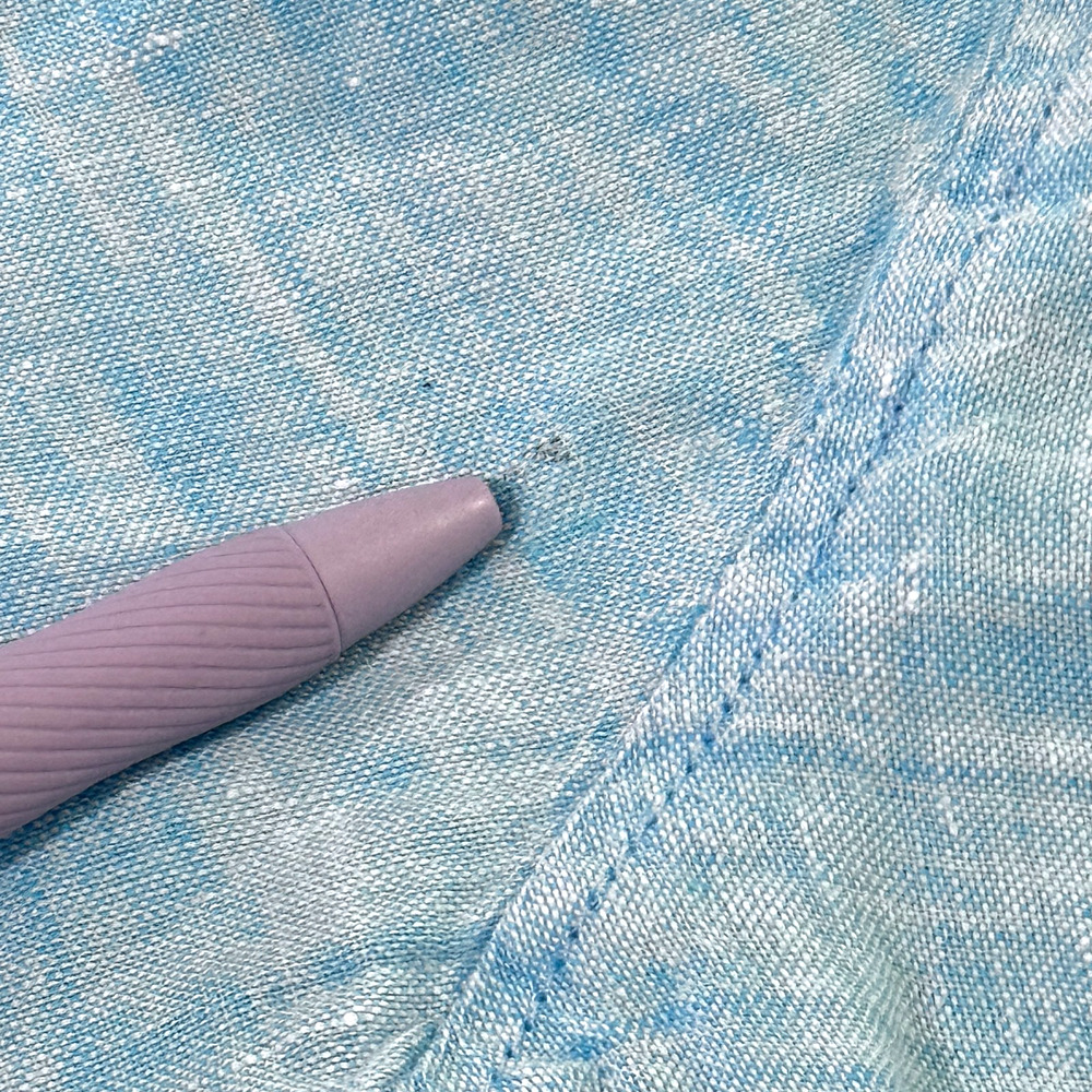 Talbots 100% Linen Button Front Shirt Small Turquoise Blue Long Roll Tab Sleeve - Picture 8 of 8